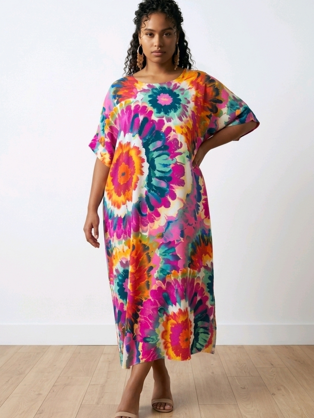 Seven Islands 100% Rayon Maxi Floral Dress with Cut Edges in Hemline